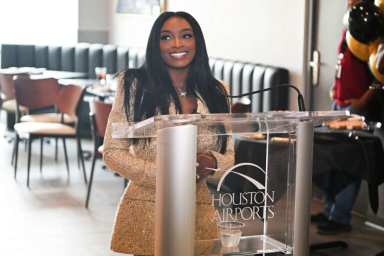 American gymnast Simone Biles inaugurated the opening of her restaurant, Taste of Gold, at George Bush Intercontinental Airport in Houston, Texas on Wednesday, March 25, 2026. Houston Airport System/Handout