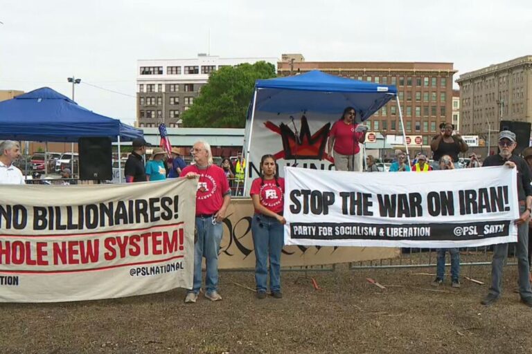 Protesters gather at Travis Park in San Antonio on March 28 for the third “No Kings” rally. SBG San Antonio
