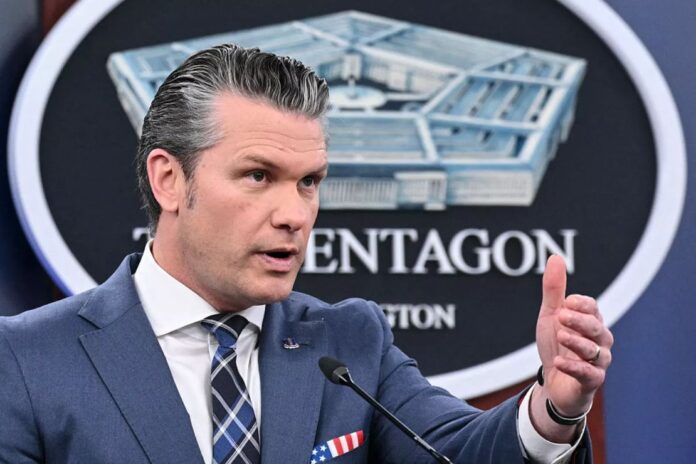 Secretary of Defense Pete Hegseth speaks during a news conference at the Pentagon on March 19. Mandel Ngan/AFP via Getty Images