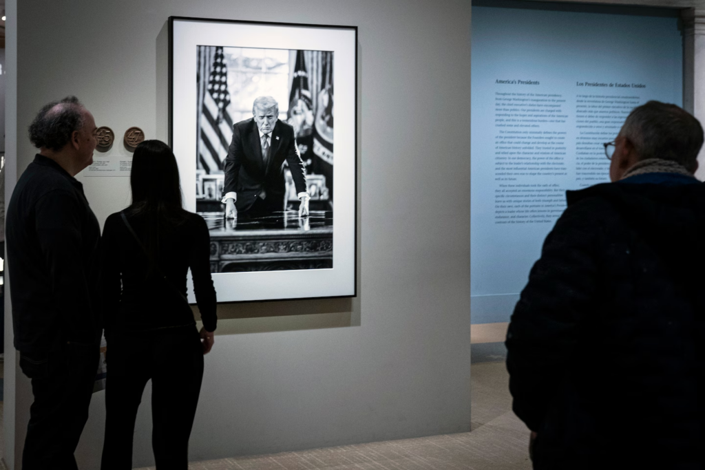A photograph of President Donald Trump, featured at the National Portrait Gallery, inspired the image used for the planned gold coin. (Maxine Wallace/The Washington Post)