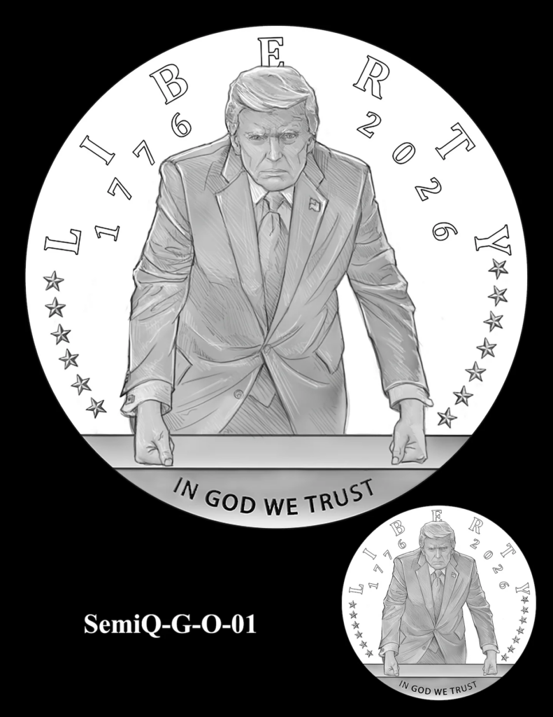 Proposed designs for a gold coin featuring President Donald Trump were posted online by the U.S. Mint. (U.S. Treasury)