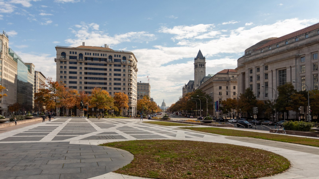Caesar Rodney statue Washington DC Freedom Plaza display showing horseback monument of Declaration signer