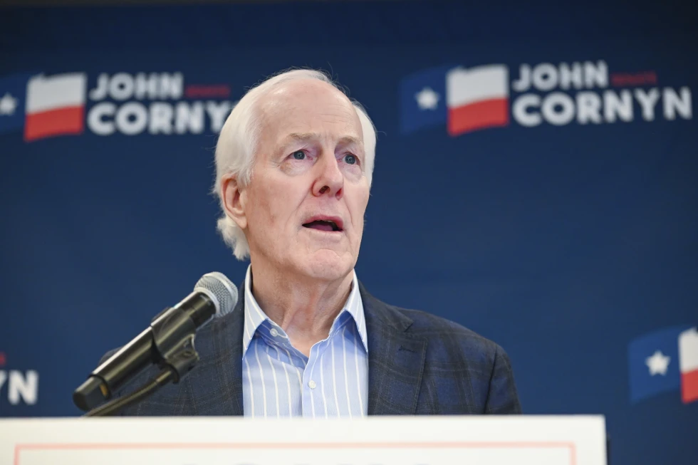 Sen. John Cornyn, R Texas, speaks to the media Tuesday, March 3, 2026, in Austin, Texas. (AP Photo/Jack Myer)
