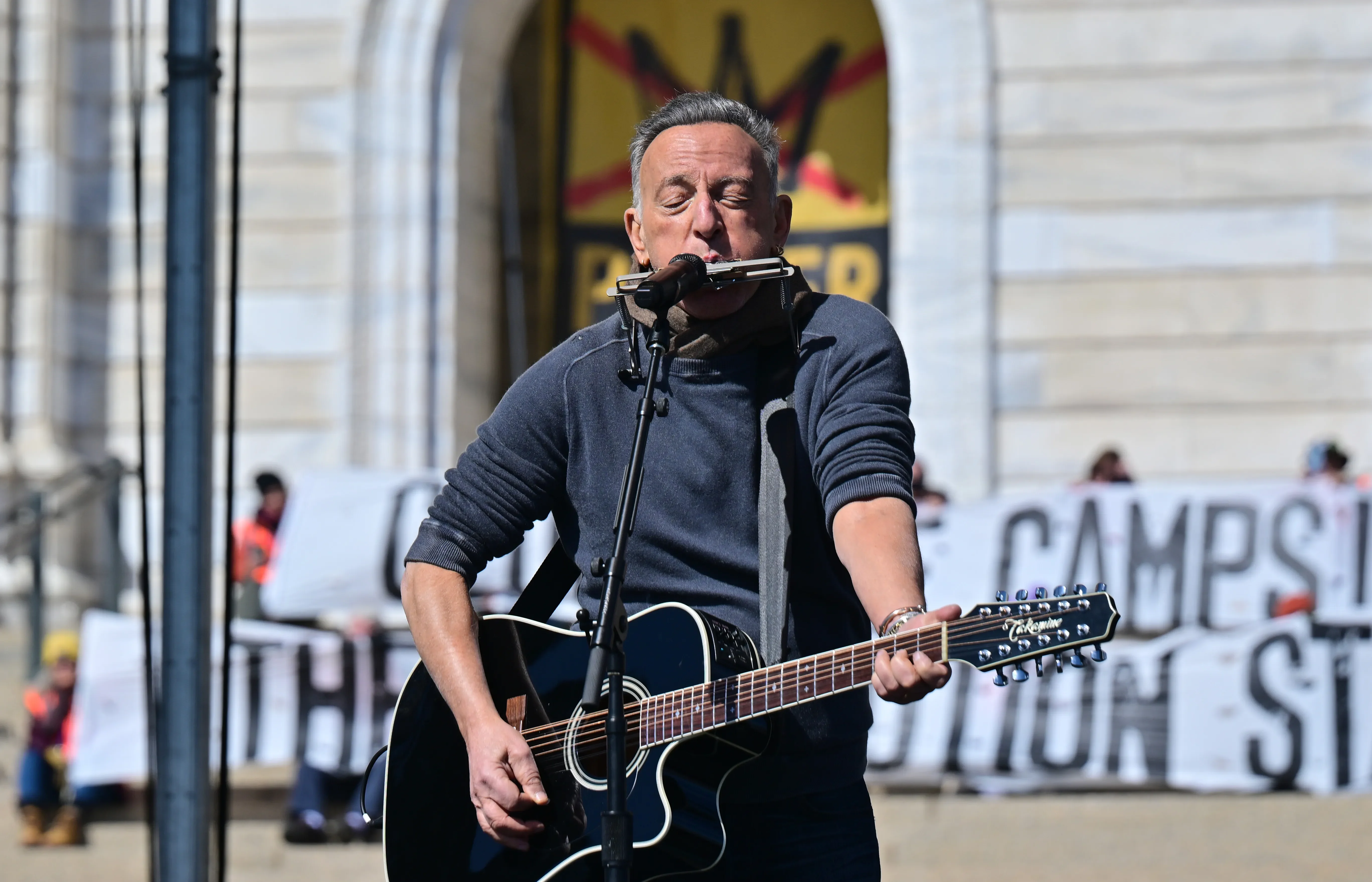 Bruce Springsteen performs during the No Kings protest. Photo: Tom Baker / AP