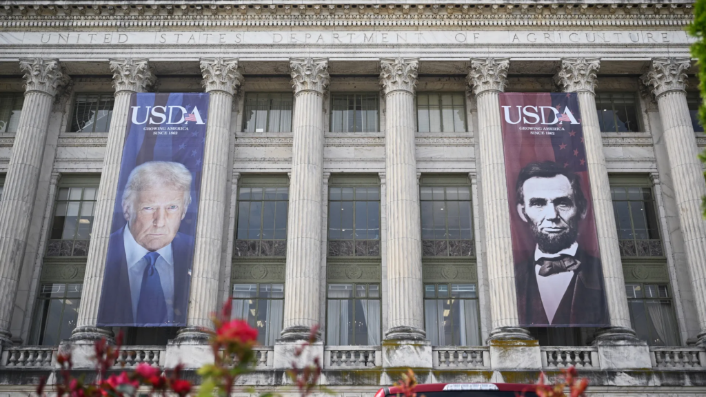 Banners hang on the USDA headquarters in May. Photo: Mandel Ngan/AFP via Getty Images