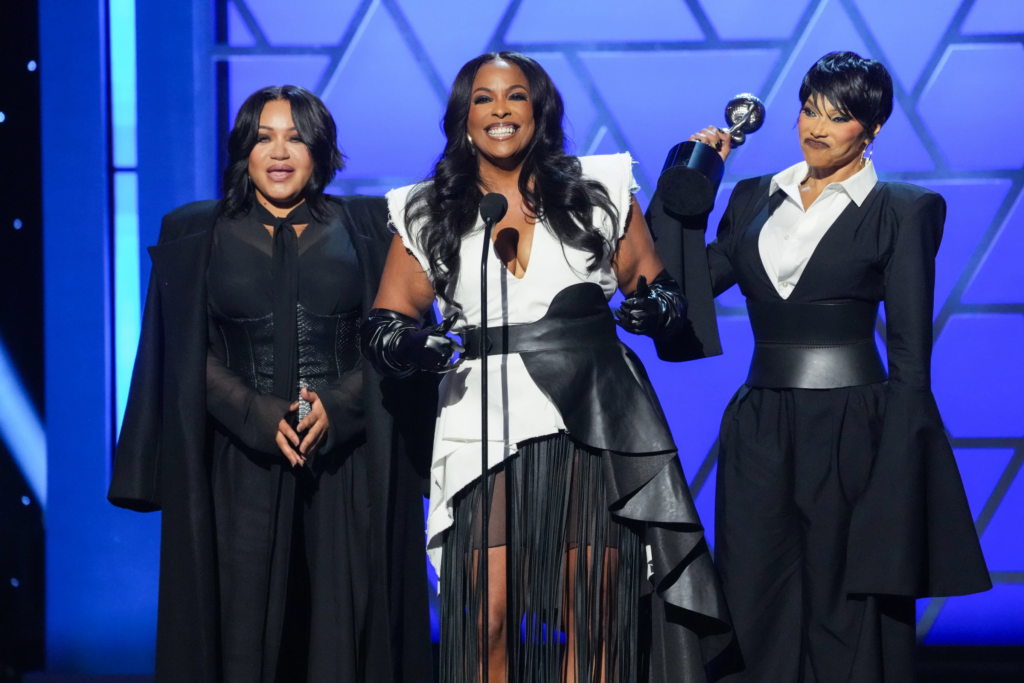 Cheryl “Salt” James, from left, Deidra “Spinderella” Roper, and Sandra “Pepa” Denton of ‘Salt-N-Pepa’ accept the Hall of Fame award during the 57th NAACP Image Awards on Saturday, Feb. 28, 2026, in Pasadena, Calif. (AP Photo/Chris Pizzello)