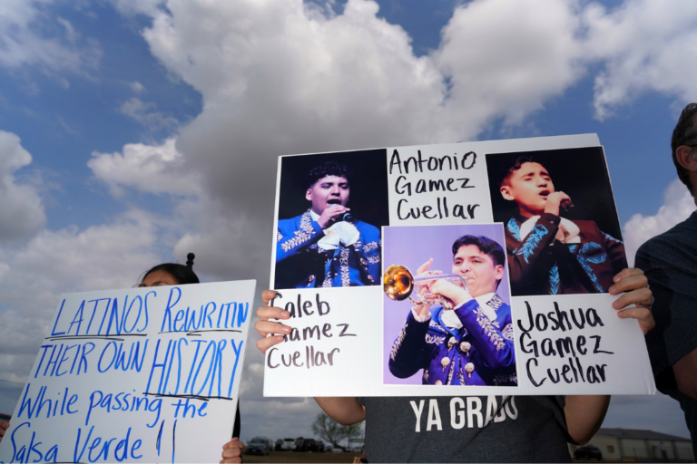 Activists protest against the incarceration of Antonio, Caleb and Joshua Gámez-Cuéllar at El Valle Detention Center, on 8 March 2026, in Raymondville, Texas. Photograph: Joel Martinez/AP