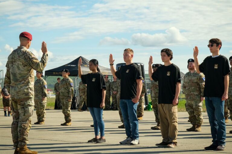 Maj. Gen. Brian Eifler, Commanding General of the 11th Airborne Division, leads the oath of enlistment for future Army Soldiers, during an enlistment ceremony as part of Arctic Angel Rendezvous Week, on Fort Wainwright, Alaska, June 4, 2024.11th Airborne Division
