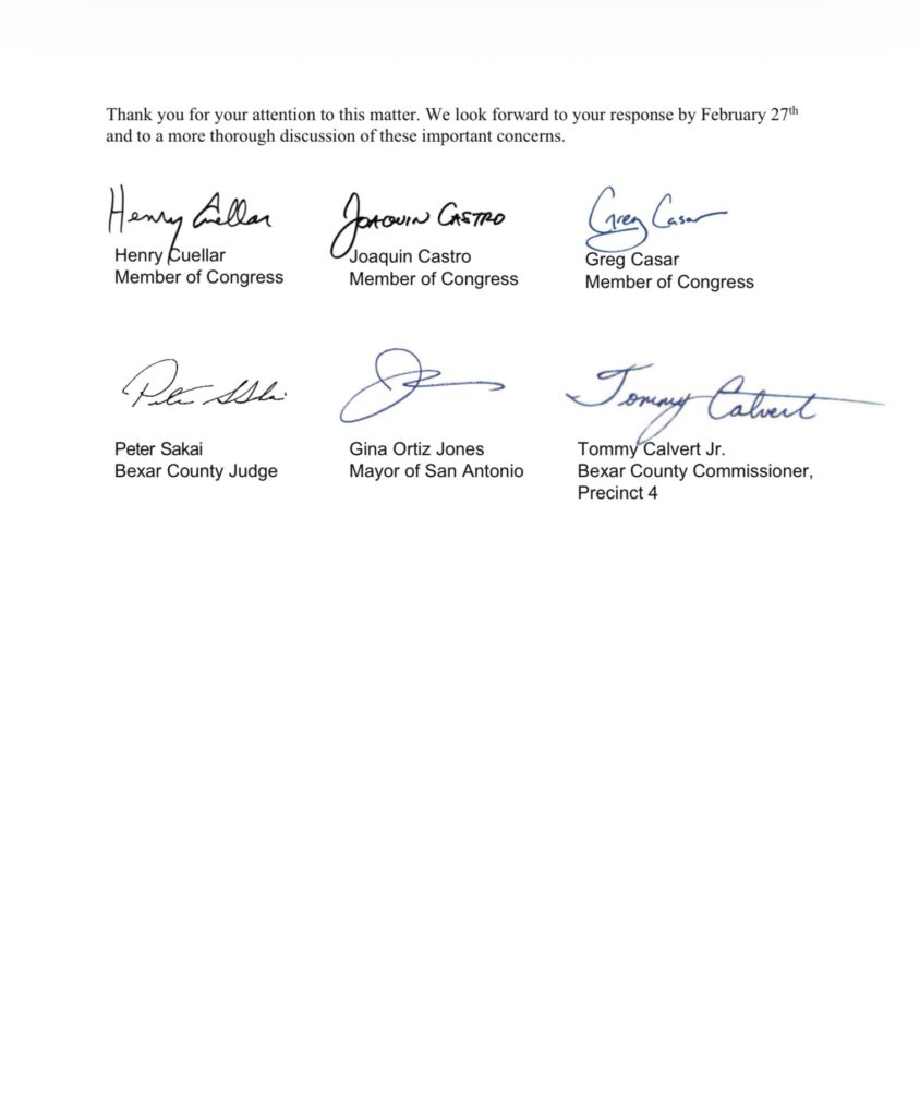 San Antonio Letter to former DHS Secretary Kristi Noem, signed by local leaders. February 23, 2026. (Page 2)