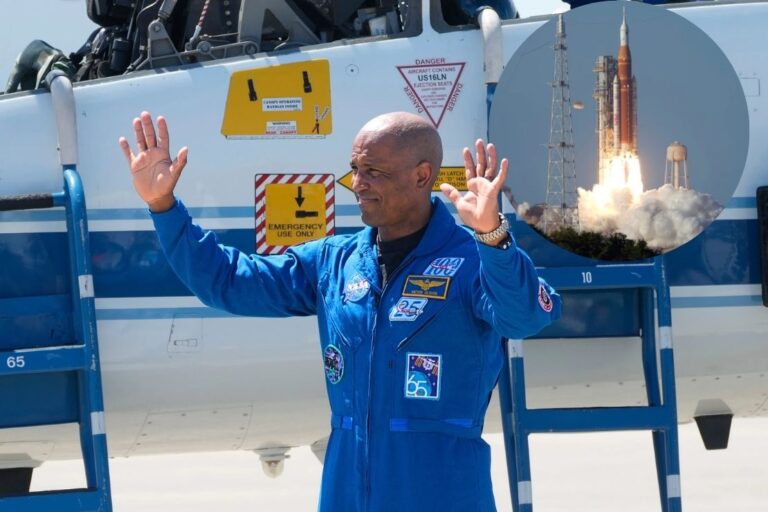 Artemis II pilot Victor Glover waves after arriving at Kennedy Space Center ahead of launch, as he joins three crewmates on humanity’s first crewed lunar mission in more than 50 years, a major step toward NASA’s planned moon landing in the coming years.