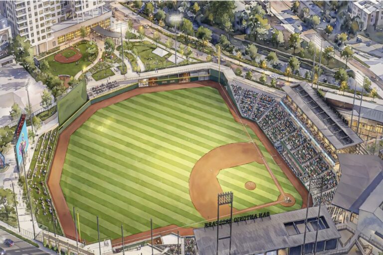 Conceptual design on the baseball stadium. POPULOUS