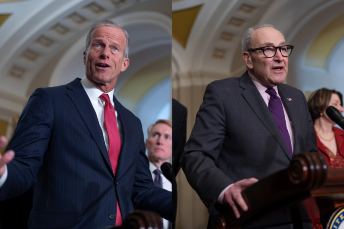 (L-R) Sen. Majority Leader John Thune R-S and Minority Leader Chuck Schumer, D-N.Y. AP File