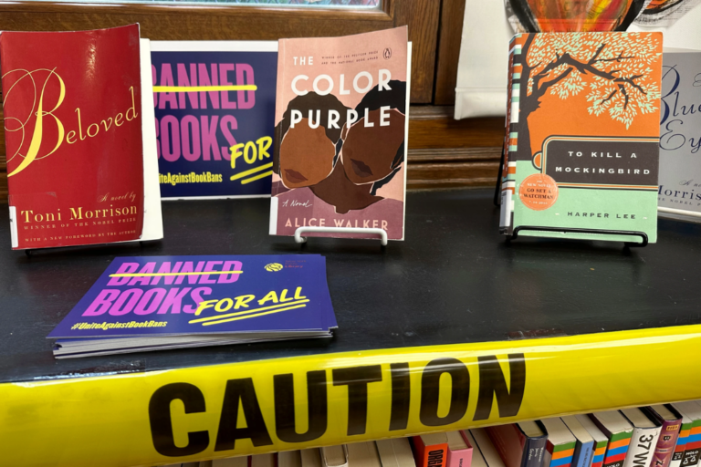 A Banned Books Week display is at the Mott Haven branch of the New York Public Library in the Bronx borough of New York City on Saturday, October 7, 2023. (AP Photo/Ted Shaffrey, file)