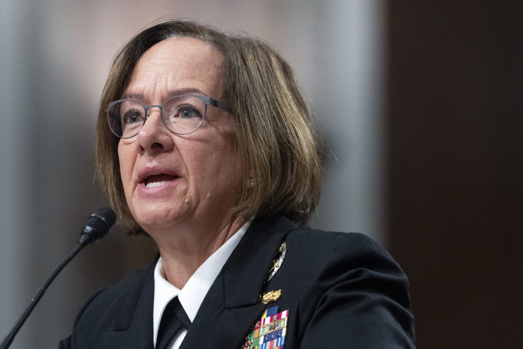Navy Adm. Lisa Franchetti speaks during a Senate Armed Services Committee hearing on her nomination for reappointment to the grade of admiral and to be Chief of Naval Operations, Sept. 14, 2023, on Capitol Hill in Washington. Jacquelyn Martin/The Associated Press file photo