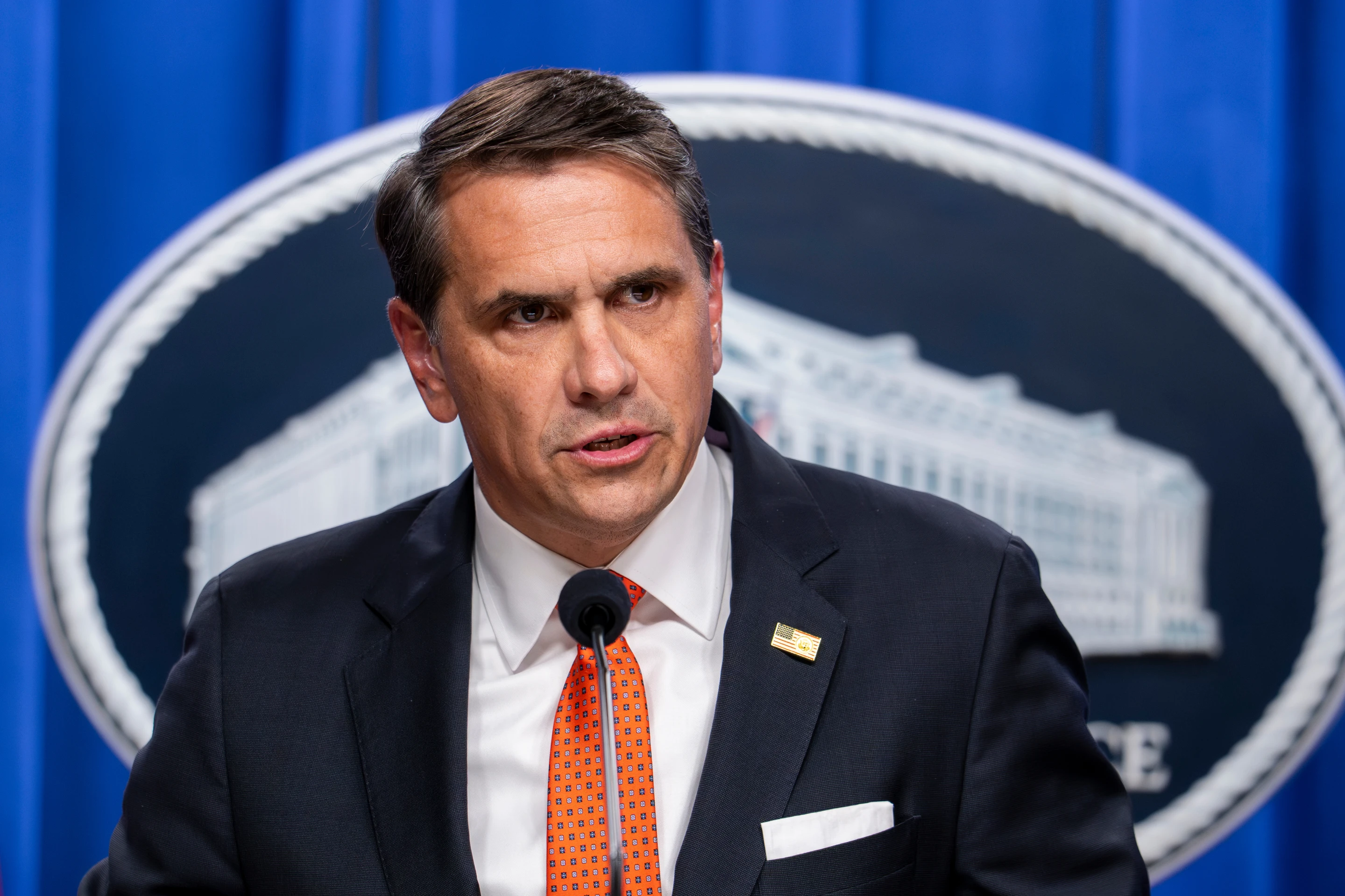 Acting Attorney General Todd Blanche speaks at a news conference at the Justice Department, Tuesday, April 21, 2026, in Washington. (AP Photo/Jacquelyn Martin)
