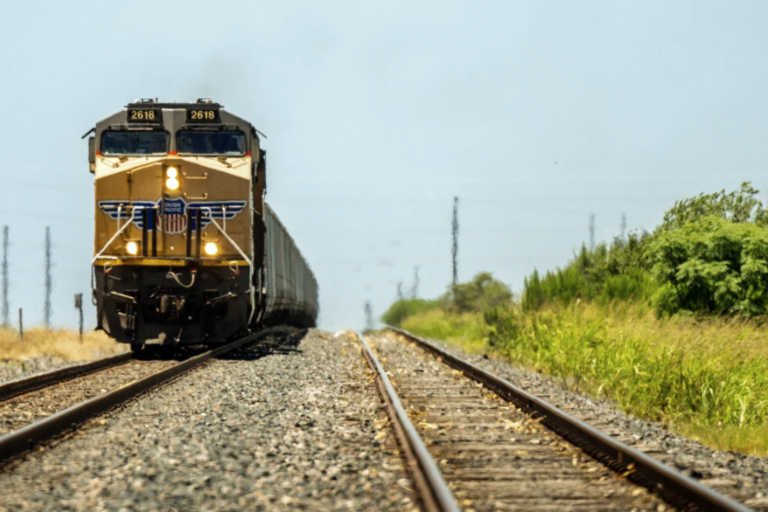 A Union Pacific freight train in Hutto, Texas last year. A spokesperson said the company was “saddened" after six people were found dead in a cargo train boxcar in Laredo.Brandon Bell / Getty Images file