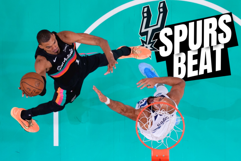 San Antonio Spurs forward Victor Wembanyama (1) drives to the basket against Minnesota Timberwolves center Rudy Gobert (27) during the first half in Game 1 of a second-round NBA playoffs basketball series in San Antonio, Monday, May 4, 2026. (AP Photo/Eric Gay)