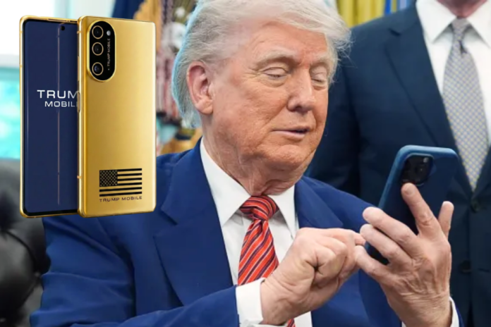 US President Donald Trump holds an Apple Inc. iPhone during an executive order signing in the Oval Office of the White House in Washington, DC, US, on Friday, May 23, 2025. Samuel Corum—Sipa/Bloomberg via Getty Images