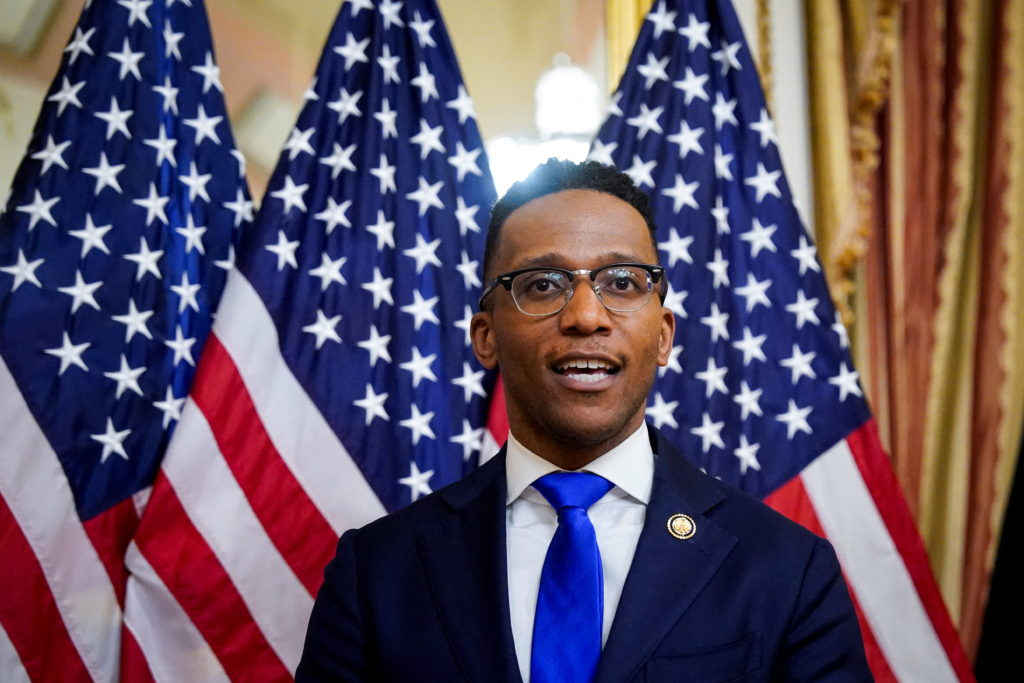 Rep. Christian Menefee, D-Texas, after being officially sworn in on the House floor, February 2, 2026. File photo by Al Drago/ Reuters