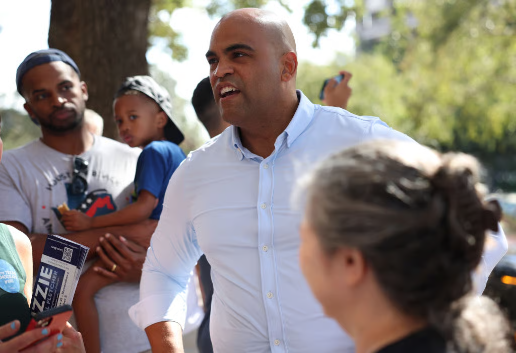 Democratic Senate candidate U.S. Rep. Colin Allred (D-TX) greets supporters during a Texas Offense block walk launch event on October 26, 2024 in Houston, Texas. Allred partnered with the Texas Democratic Party to create the Texas Offense group to organize efforts as he continues to campaign across the state in a tight race against incumbent U.S. Sen. Ted Cruz (R-TX). (Photo by Justin Sullivan/Getty Images)