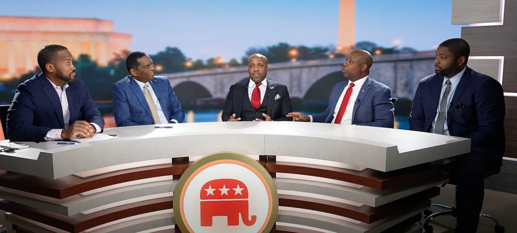 Senator Tim Scott, R-S.C., joins U.S. Reps. Byron Donalds, R-Fla., Wesley Hunt, R-Texas, Burgess Owens, R-Utah, and John James, R-Mich., in the debut video series, “America’s Starting Five.” (Photo: YouTube/Tim Scott) 