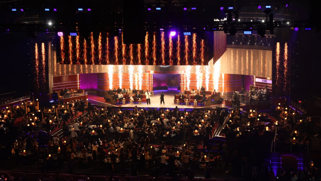 Usher and Kevin Hart speak onstage during Netflix Is A Joke Festival Presents: The Roast of Kevin Hart at The Kia Forum on May 10, 2026 in Inglewood, California. (Photo by Matt Winkelmeyer/Getty Images for Netflix)