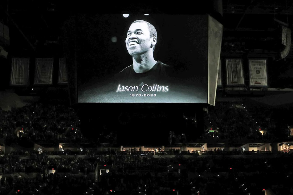 Jason Collins was remembered before the Timberwolves-Spurs game on May 12. David Sherman/NBAE via Getty