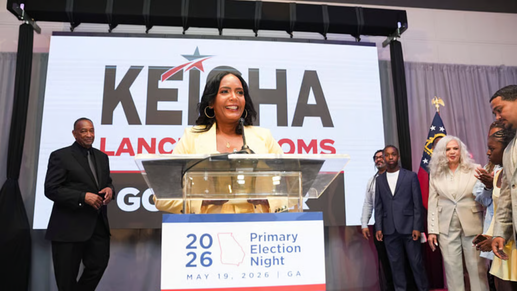  Gubernatorial candidate, former Atlanta Mayor Keisha Lance Bottoms speaks at a primary night watch party at the Hyatt Regency on May 19, 2026 in Atlanta, Georgia. Bottoms was declared the winner of the Democratic nomination. (Photo by Megan Varner/Getty Images)