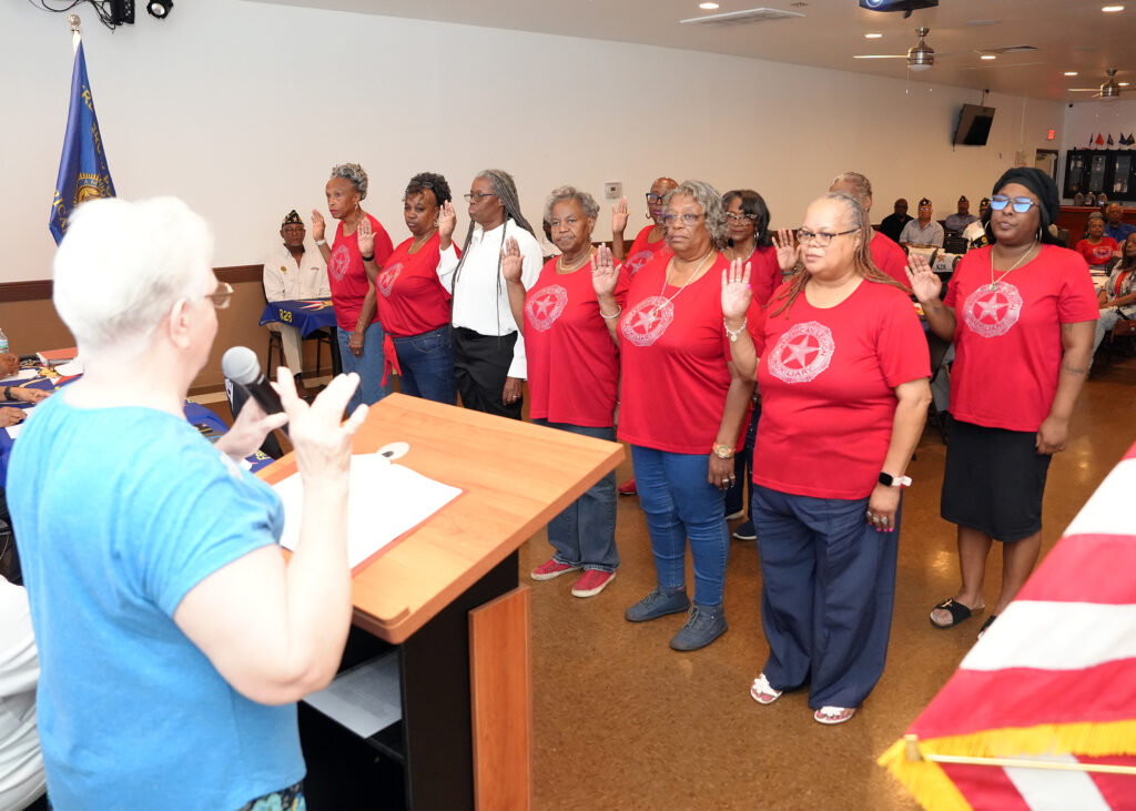 Past Department President Rosie Cherry installed Auxiliary President Pamela Money and her elected officers during a Joint Installation of Officers Ceremony held at Fred Brock American Legion Post 828. (Photos by Past Commander Burrell Parmer/828)