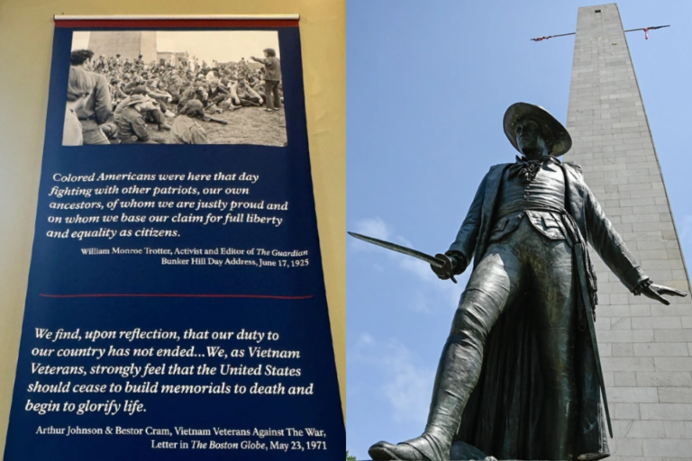 One of the quotes (left) ordered by the National Park Service to be removed at Bunker Hill Monument. NBC Boston