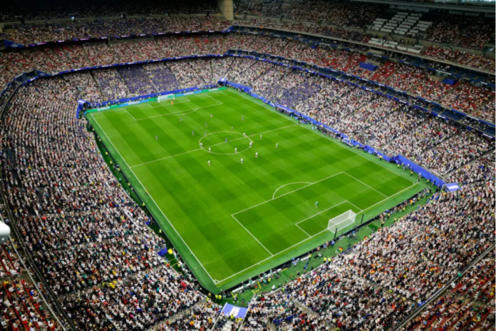 The pitch is seen in this general view during the World Cup Group E soccer match between Germany and Curacao in Houston, Sunday, June 14, 2026. (AP Photo/Michael Wyke)