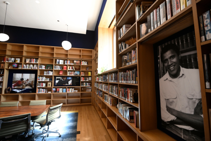 The President’s reading room at the Chicago Public Library at the Obama Presidential Center in Chicago, Thursday, May 28, 2026. (AP Photo/Paul Beaty)