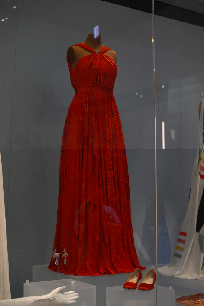 Former First Lady Michelle Obama’s dresses on display at the Obama Presidential Center in Chicago, Thursday, May 28, 2026. (AP Photo/Paul Beaty)