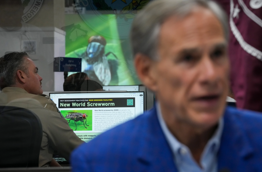 Gov. Greg Abbott speaks during a news conference about Texas' response to the New World Screwworm at the State Operations Center in Austin, Texas on Friday, June 5, 2026. (Jay Janner/Austin
American-Statesman via AP)