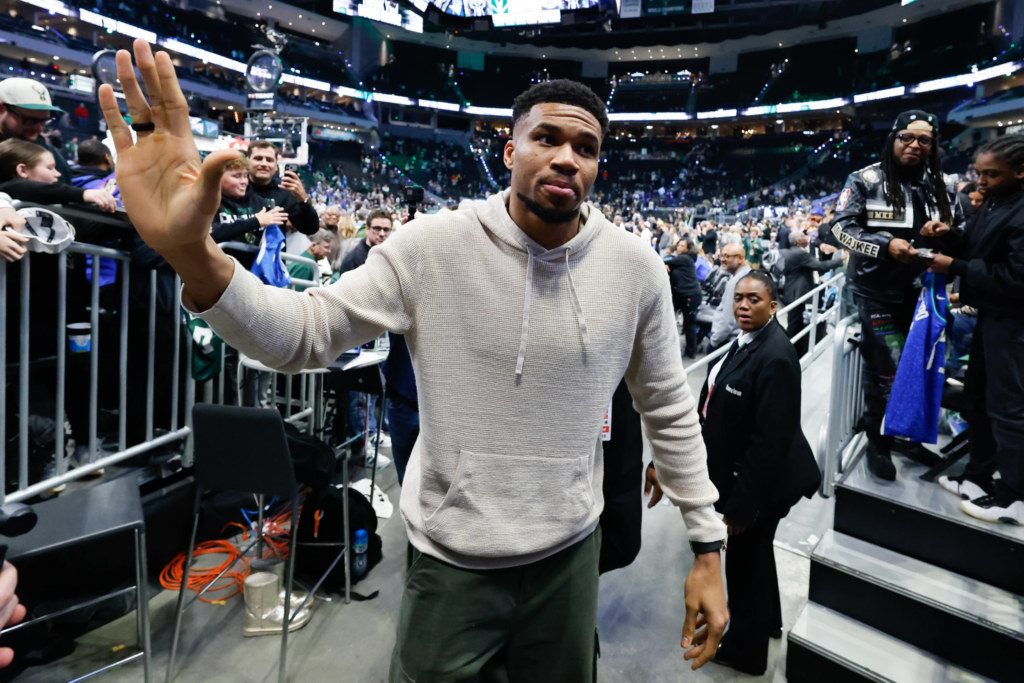 Milwaukee Bucks forward Giannis Antetokounmpo walks off the court after an NBA basketball game against the Brooklyn Nets, Friday, April 10, 2026, in Milwaukee. (AP Photo/Jeffrey Phelps, File)