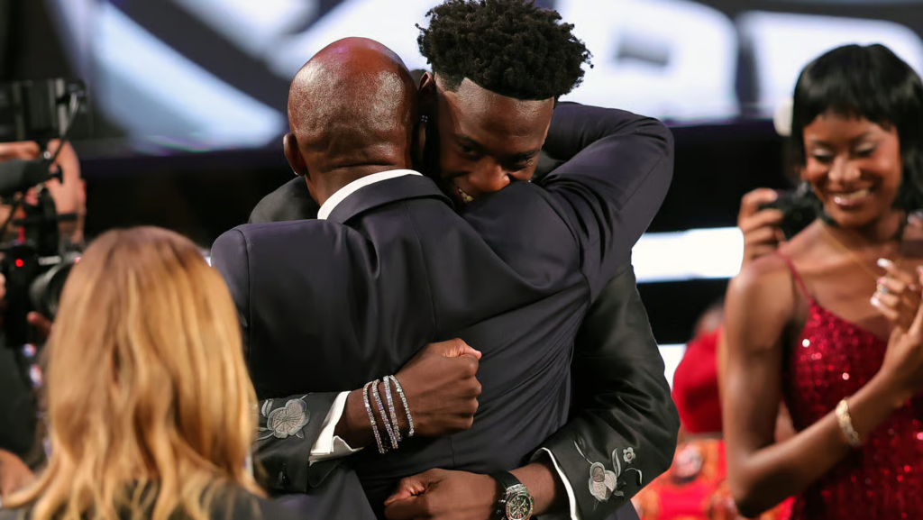 AJ Dybantsa is drafted first overall by the Washington Wizards during Round One of the 2026 NBA Draft at Barclays Center on June 23, 2026 in New York City. (Photo by Arturo Holmes/Getty Images)