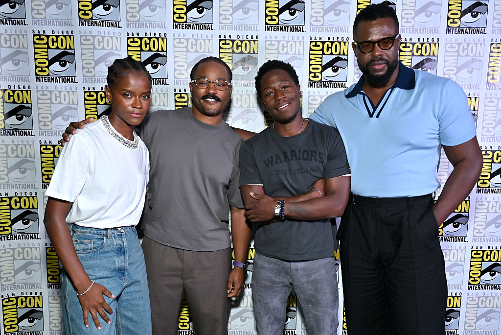 (L-R) Letitia Wright, Ryan Coogler, David Jonsson and Winston Duke attend the Marvel Studios Panel at 2026 San Diego Comic-Con on July 25, 2026 in San Diego, California. (Photo by Alberto E. Rodriguez/Getty Images for Disney)