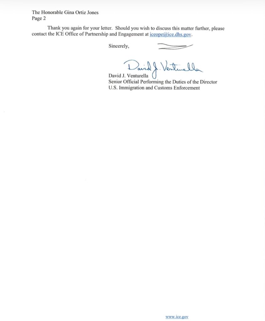 ICE responds to Mayor Gina Ortiz Jones letter.