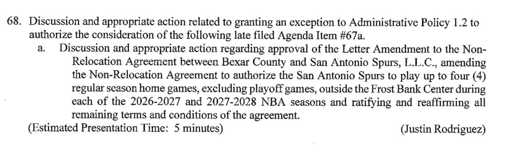Bexar County Commissioners Agenda Item 68, July 7, 2026