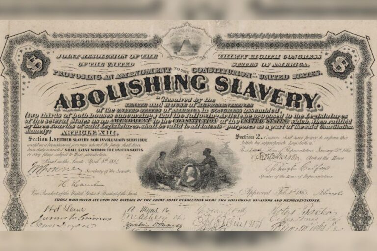 The 13th Amendment abolishing slavery is certified by the Secretary of State.(Library of Congress)