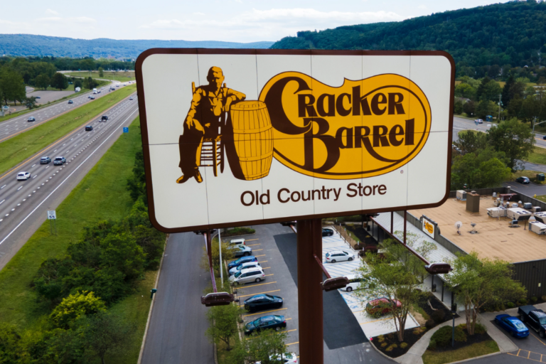 This aerial photo taken with a drone shows a Cracker Barrel restaurant in Binghamton, N.Y., Aug. 23, 2025. (AP Photo/Ted Shaffrey, File)