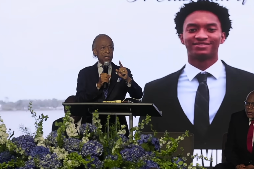 Rev. Al Sharpton speaks at Nolan Wells funeral. (TheGrio livestream screenshot)