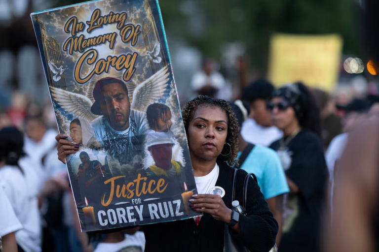 People march to protest the killing of Corey Ruiz on July 23, 2026 in Madison, Wisconsin. Ruiz was killed yesterday following brief altercation with police during which police reported he brandished a knife. (Photo by Scott Olson/Getty Images)