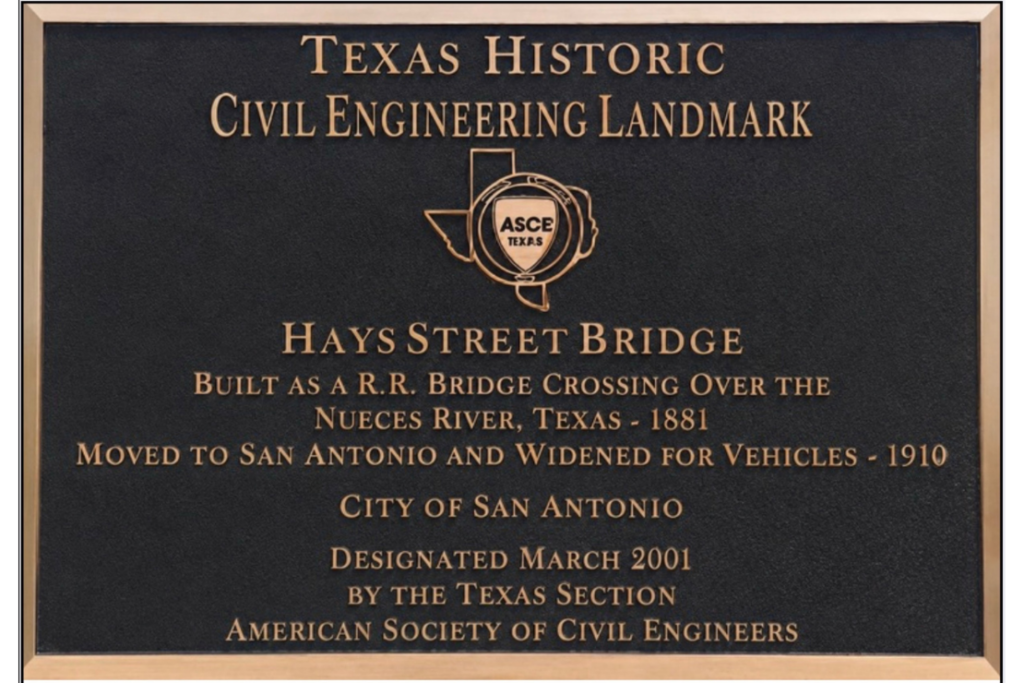 The Hays Street Bridge was designated a Texas Historic Civil Engineering Landmark by the American Society of Civil Engineers in 2001. Photo: City of San Antonio