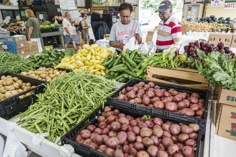 People pass through the Charlotte Regional Farmers Market in Charlotte, North Carolina. A federal judge recently ordered the U.S. Department of Agriculture to reinstate $127 million in awarded grants to organizations led by and that support Black farmers. (Jeffrey Greenberg/Universal Images Group via Getty Images)