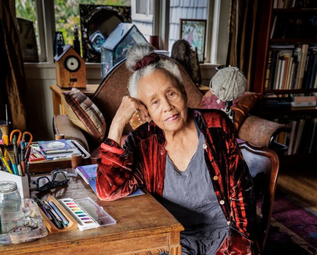 Betye Saar poses at her studio in Laurel Canyon, Los Angeles, in 2026. (David Sprague/Artist and Roberts Projects,
Los Angeles via AP)