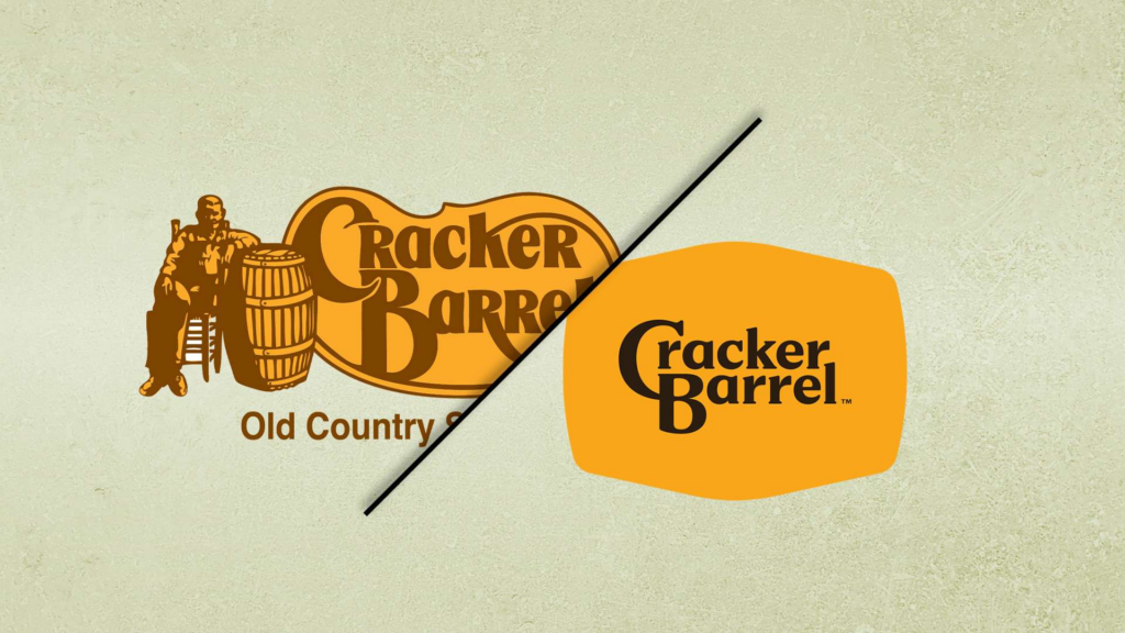 give my photo caption Cracker Barrel’s longtime “Old Country Store” logo is shown alongside the simplified design introduced during the restaurant chain’s controversial 2025 rebranding effort.