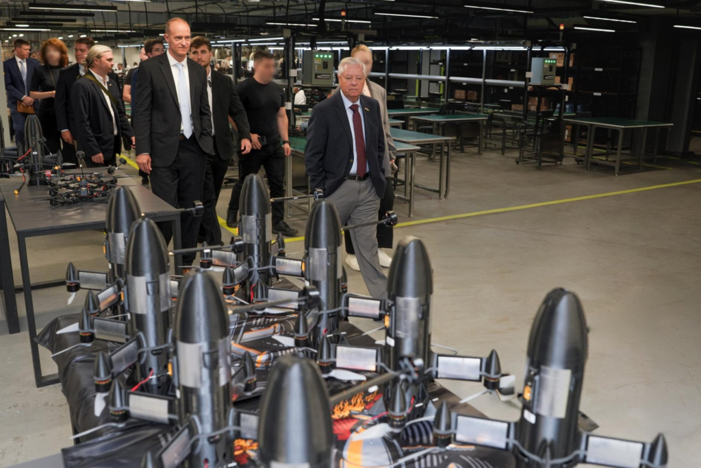 US Senator Lindsey Graham tours SkyFall’s drone production facility during a visit to Ukraine on July 11, 2026. (Source: SkyFall)