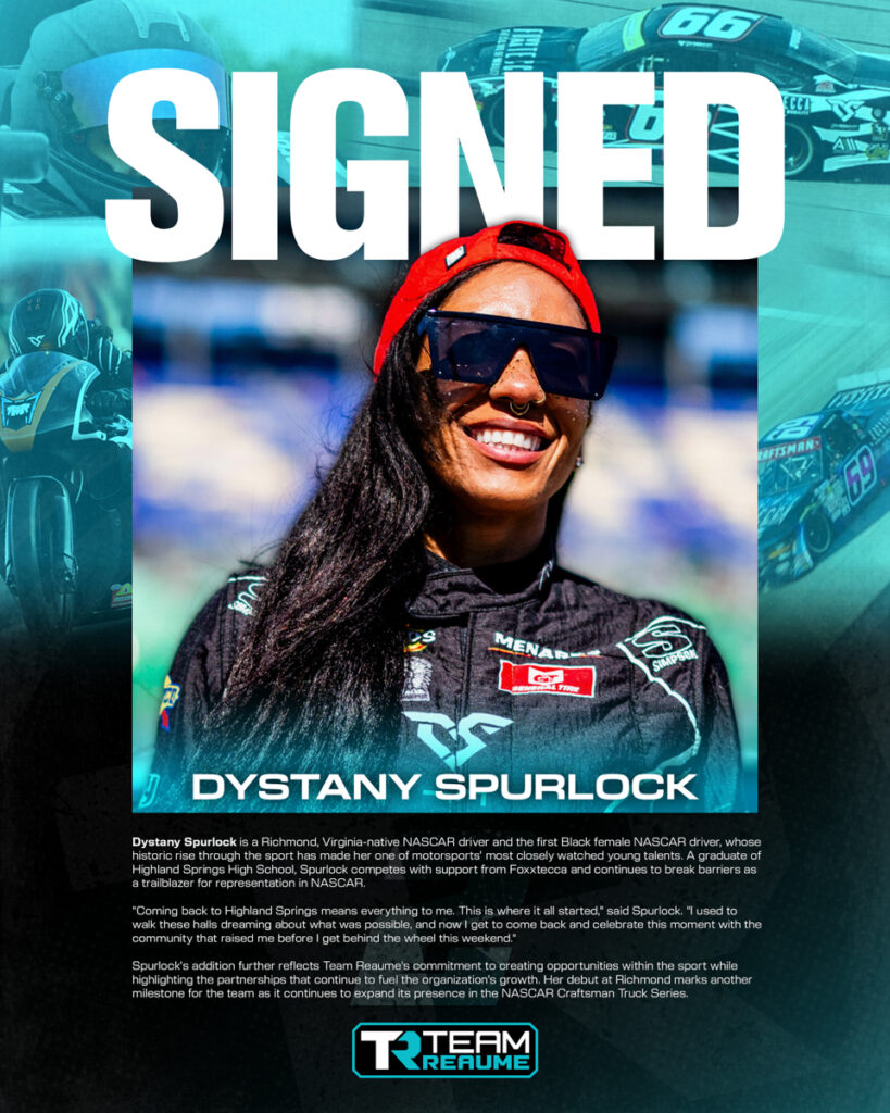 Dystany Spurlock will attempt to qualify for Friday’s NASCAR Truck Series race at Richmond Raceway.