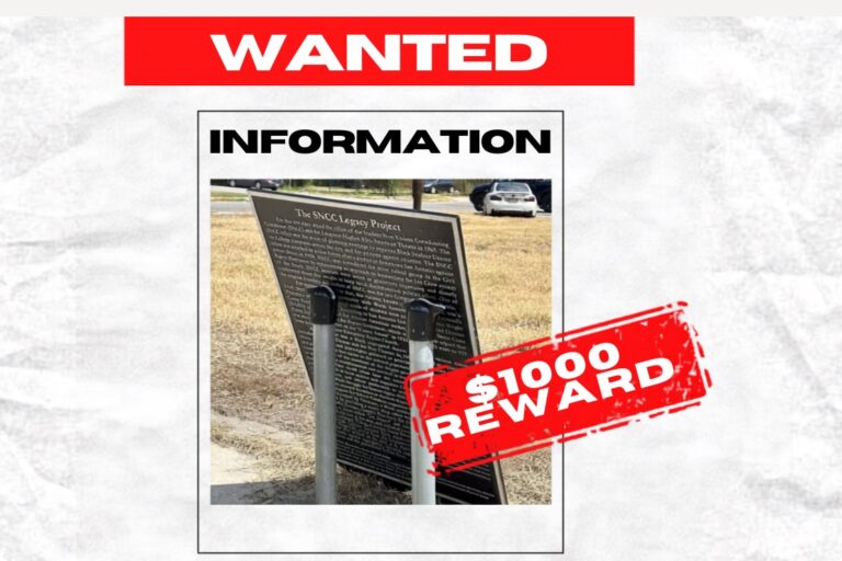 Neighborhoods First Alliance is offering a $1,000 reward for information identifying those responsible for vandalizing this historic marker in Denver Heights.